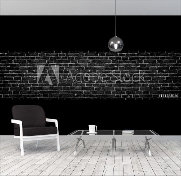 Picture of Black brick wall wide panorama as a backdrop